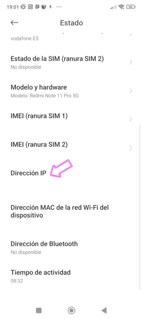 Saber dirección IP móvil Android paso 5