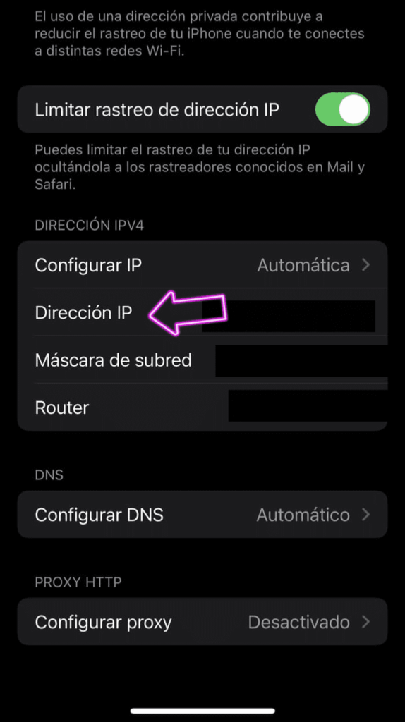 Saber dirección IP móvil en IOS paso 4
